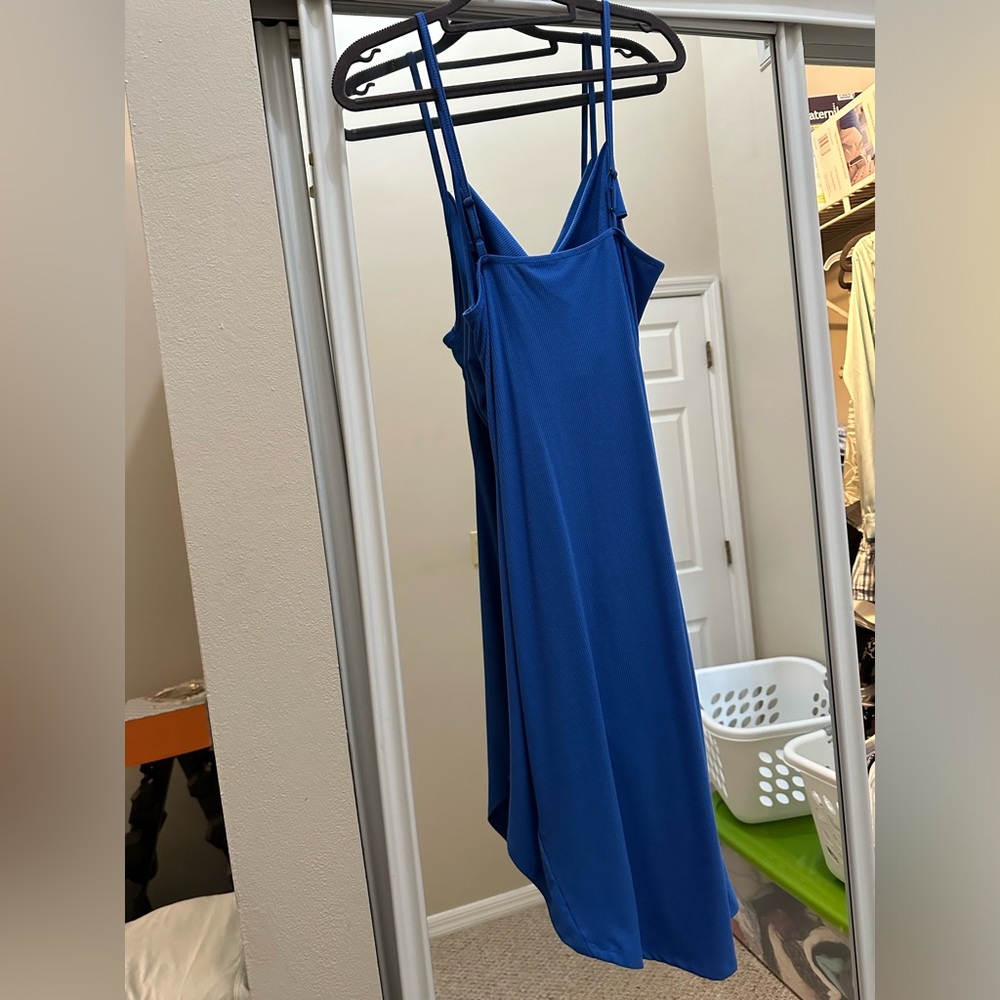 Cider Blue Solid Ruched Button Asymmetrical Dress… - image 4